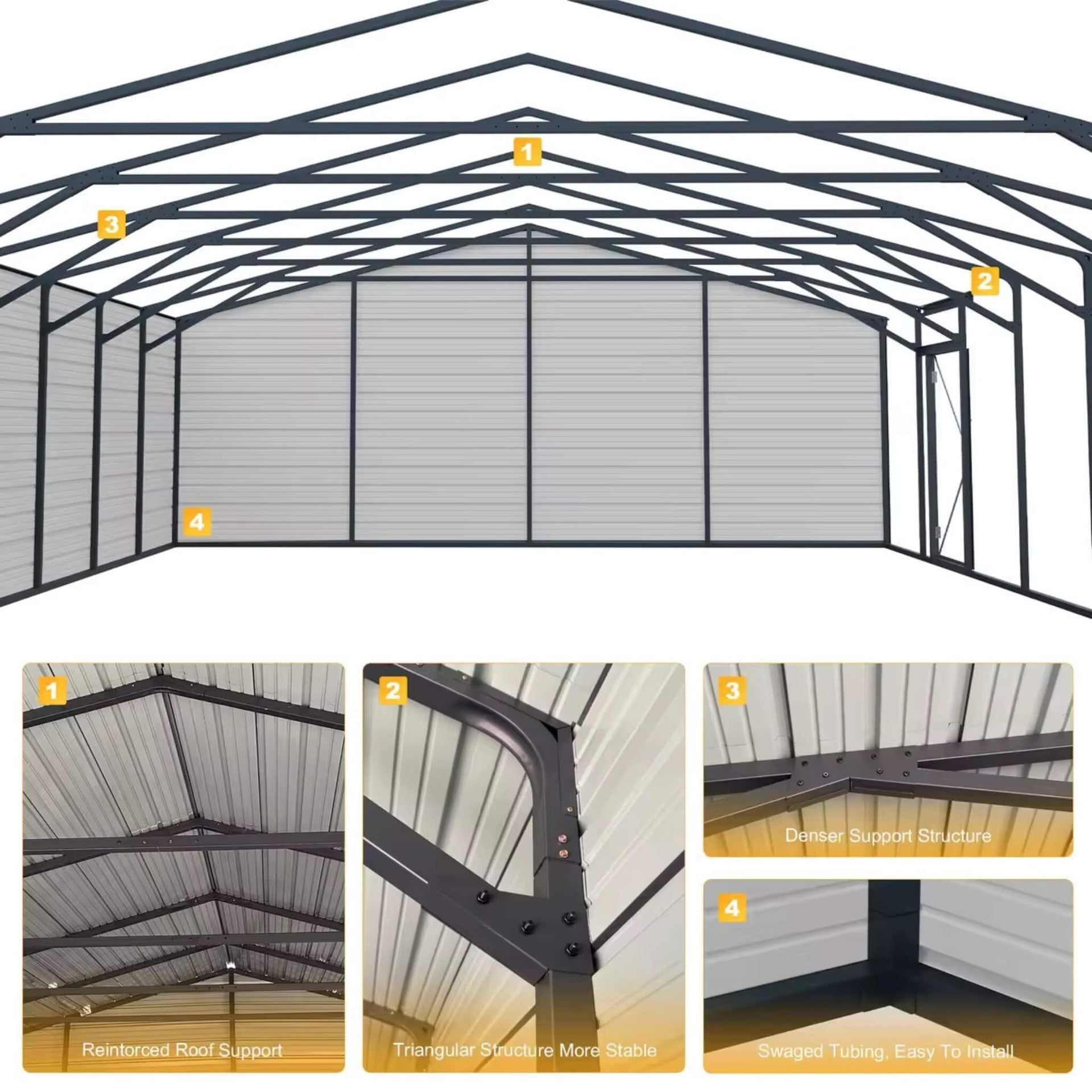 Heavy-Duty Double Garage Galvanized Steel Shed With Side Door (SAK84271)