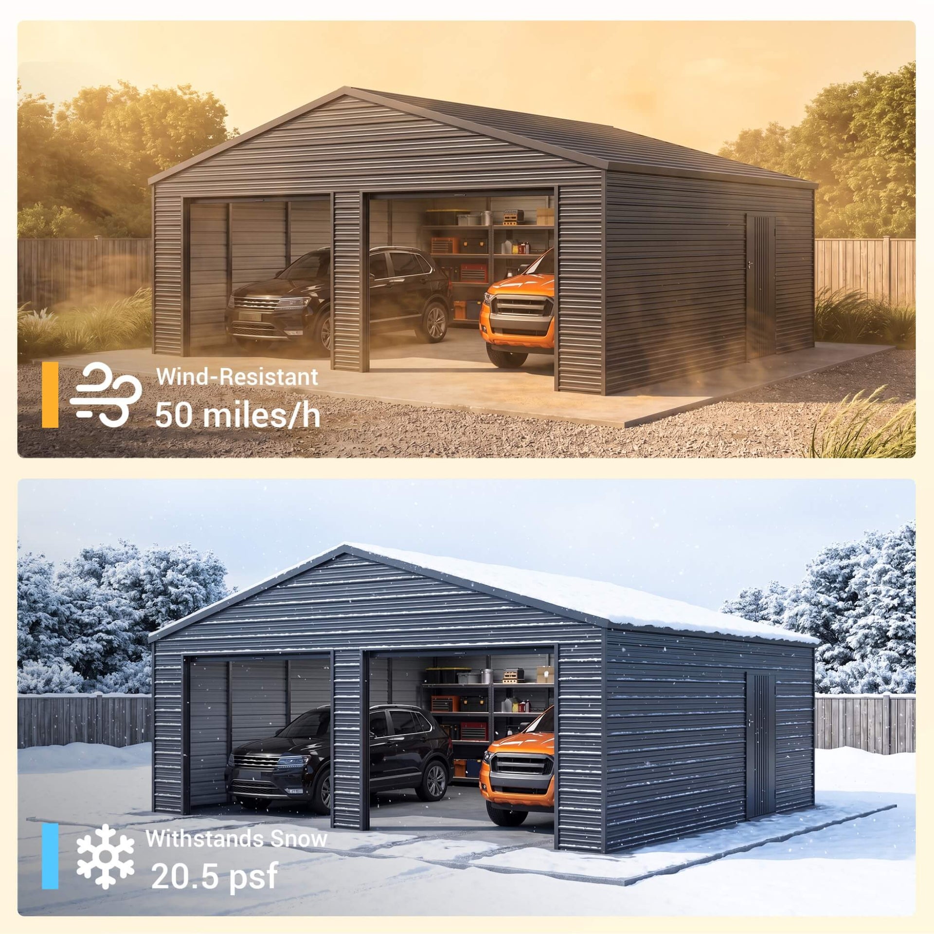 Heavy-Duty Double Garage Galvanized Steel Shed With Side Door (SAK84271)