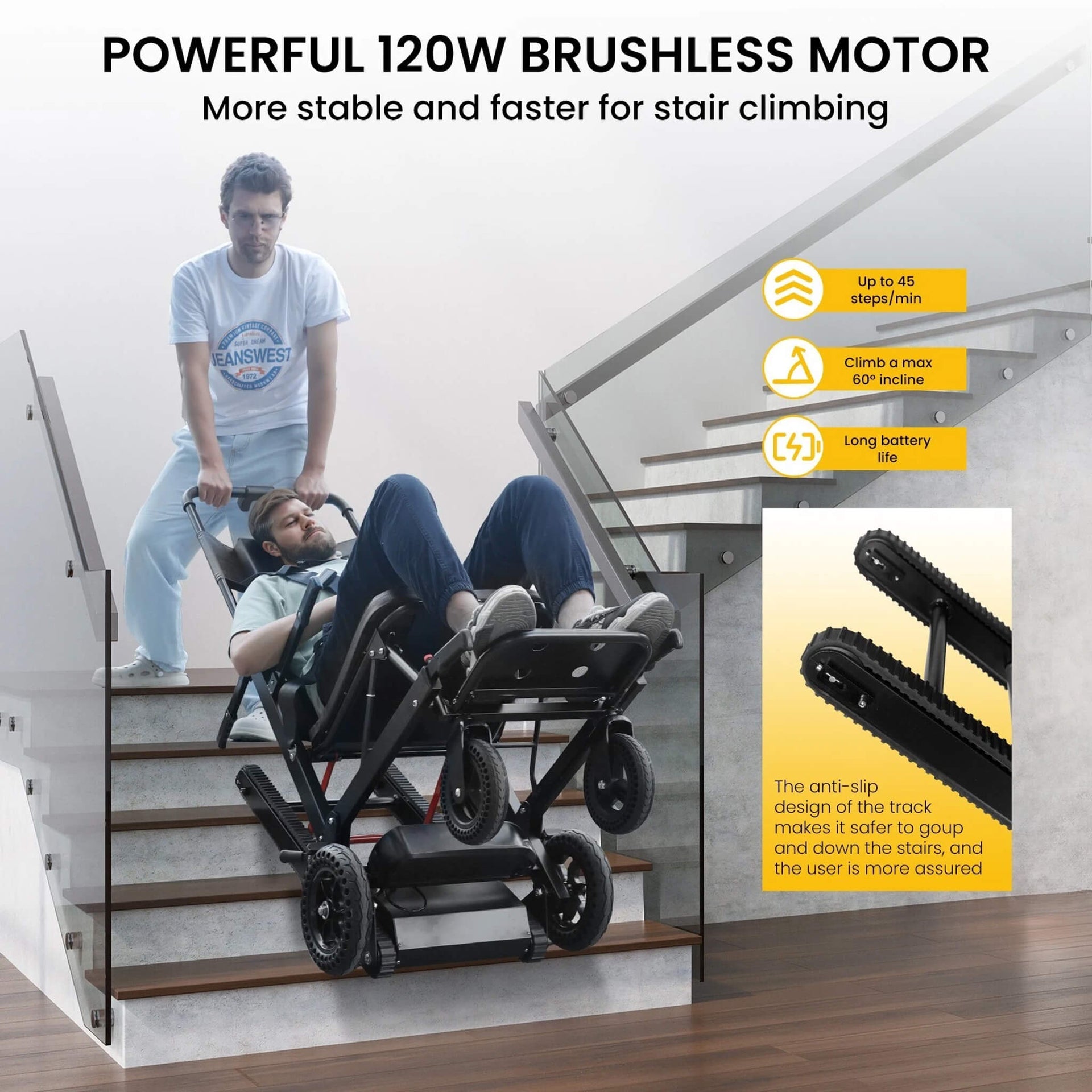 Heavy-Duty Electric Foldable Stair Climbing Wheelchair, 450LBS [FDA-Approved (SAK92801)