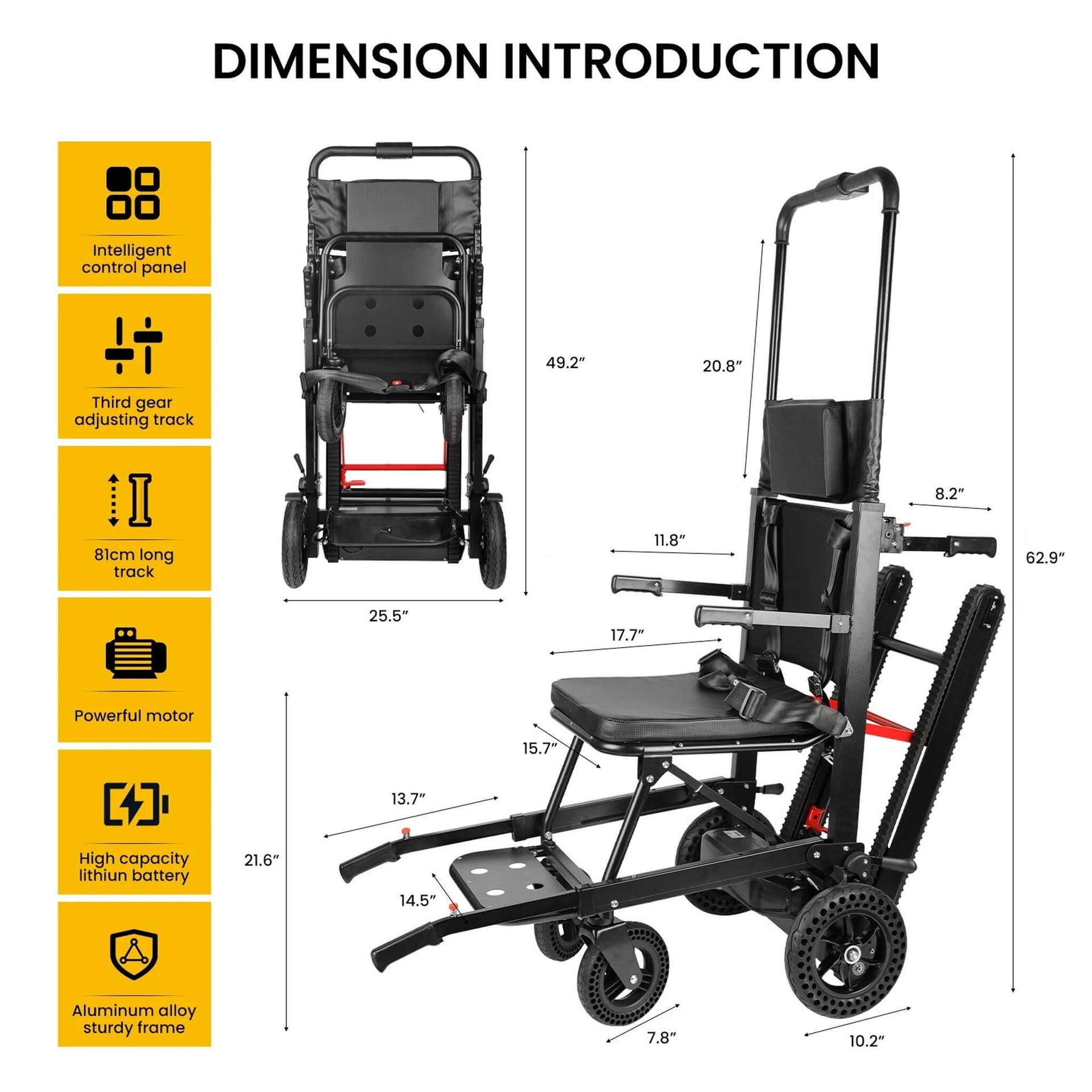 Heavy-Duty Electric Foldable Stair Climbing Wheelchair, 450LBS [FDA-Approved (SAK92801)