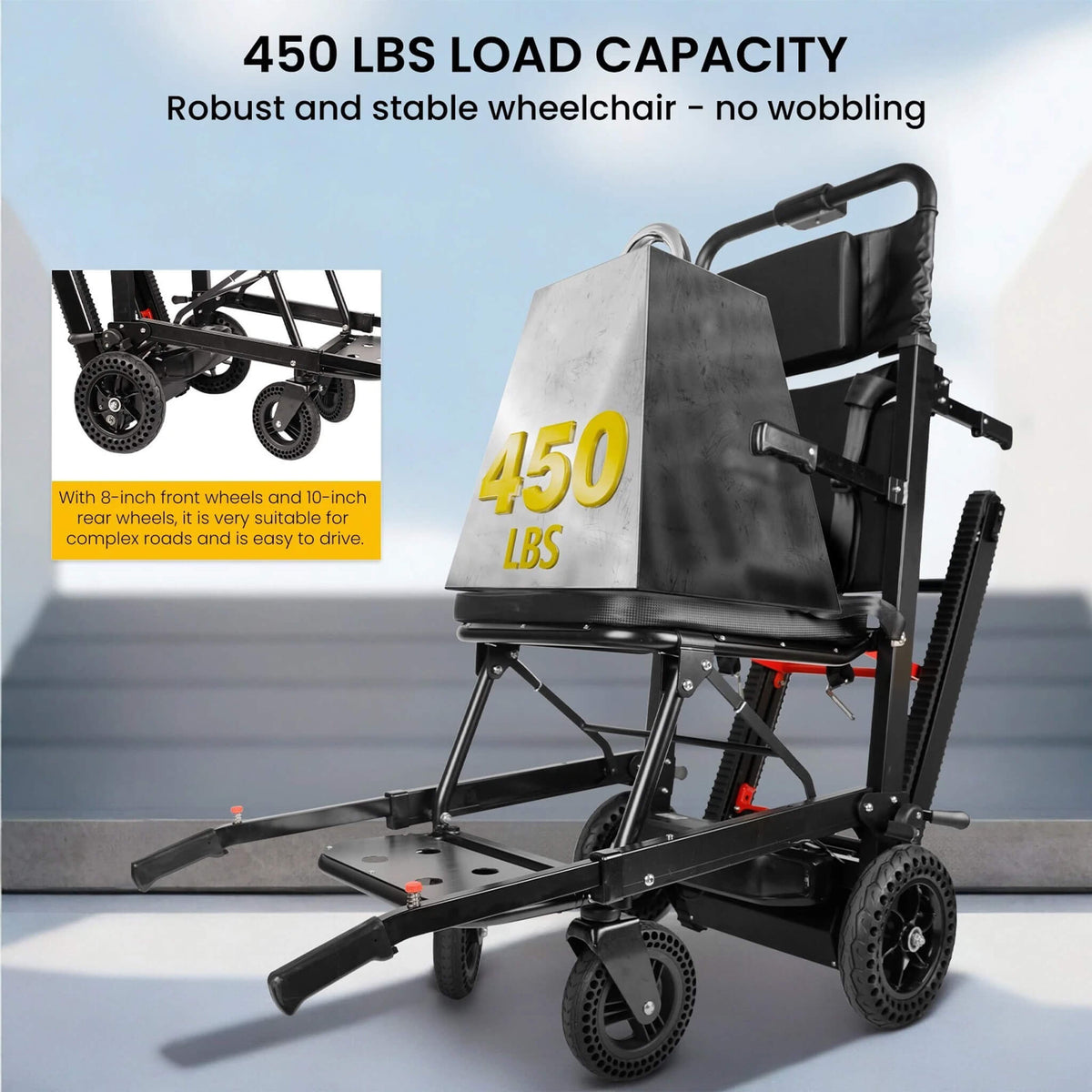 Heavy-Duty Electric Foldable Stair Climbing Wheelchair, 450LBS [FDA-Approved (SAK92801)