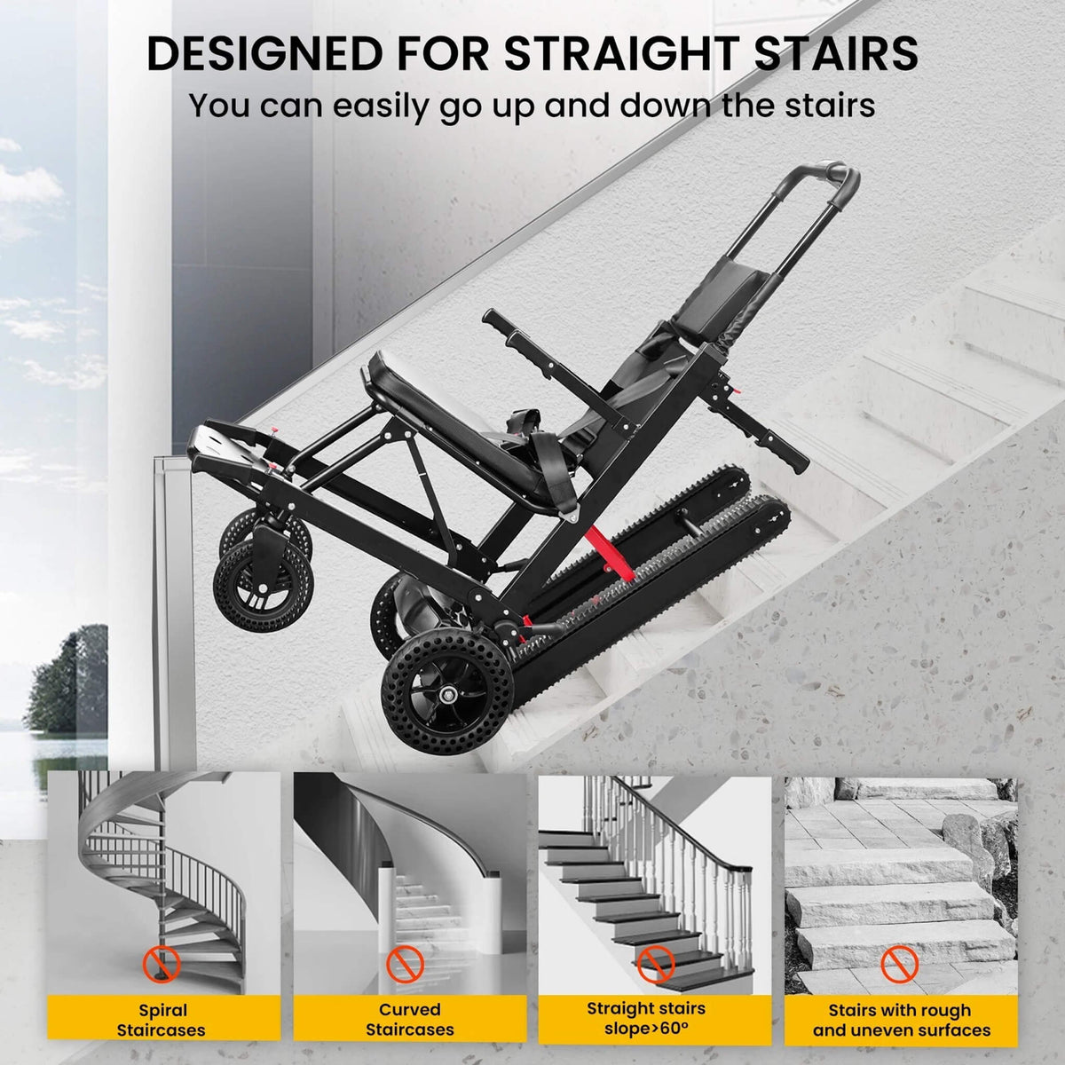 Heavy-Duty Electric Foldable Stair Climbing Wheelchair, 450LBS [FDA-Approved (SAK92801)