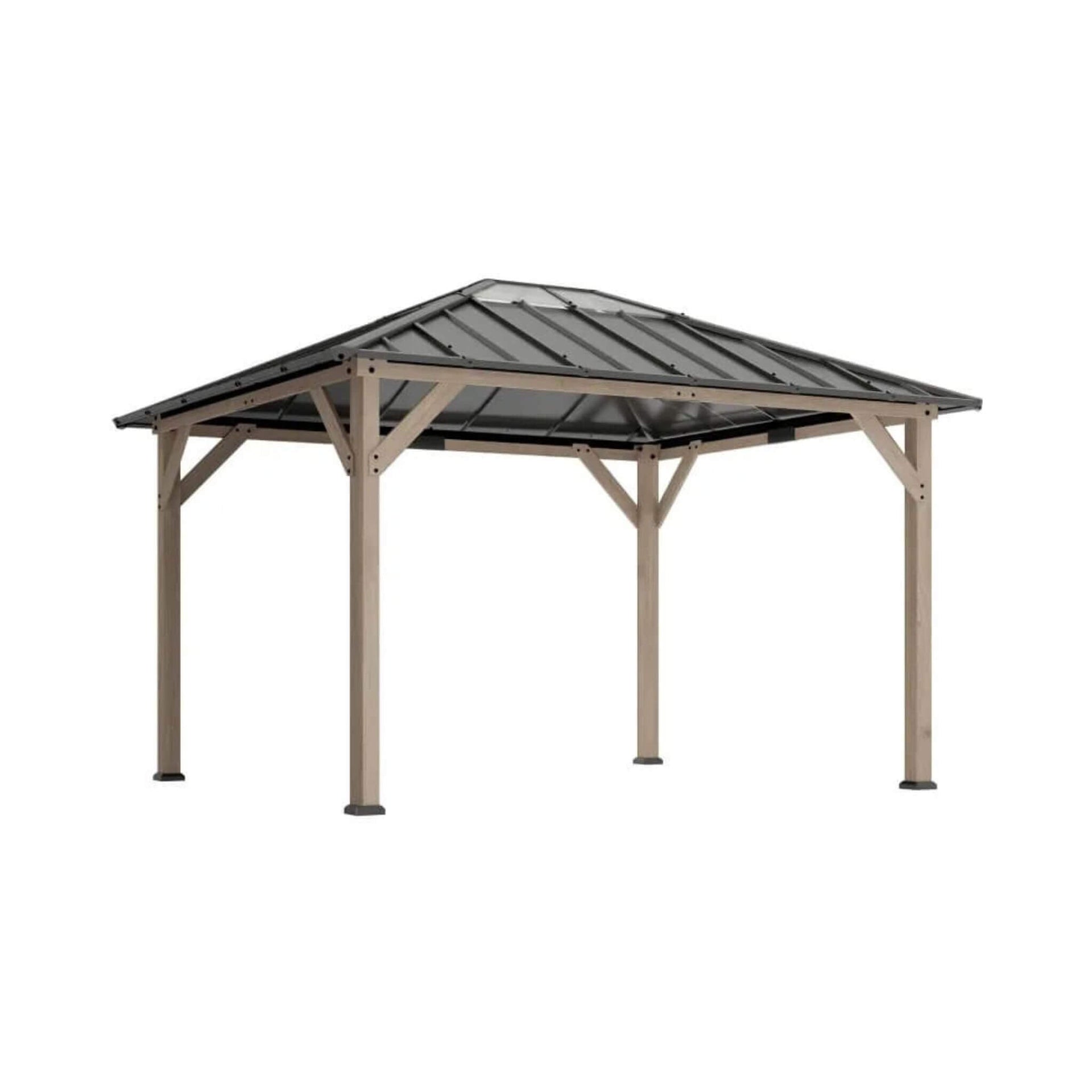 [08X10] Alora Heavy-Duty Fir Wood Hardtop Gazebo With Galvanized Steel Roof And Ceiling Hooks (SAK29467)