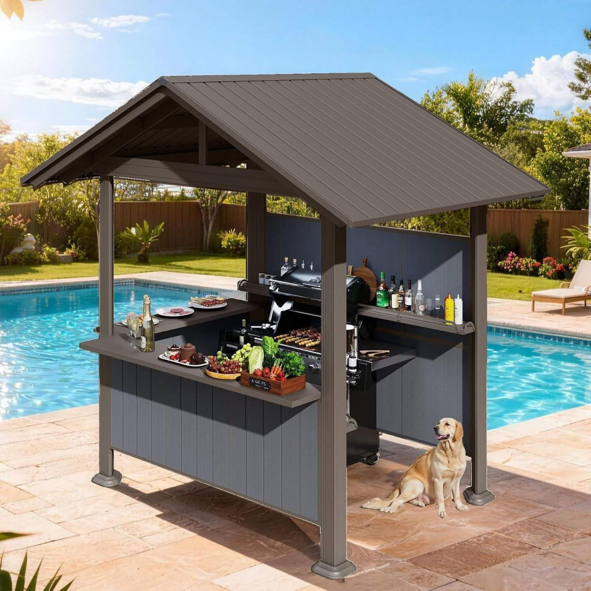 [06X09FT] Heavy-Duty Gable Roof Hardtop Grill Gazebo (SAK49731)
