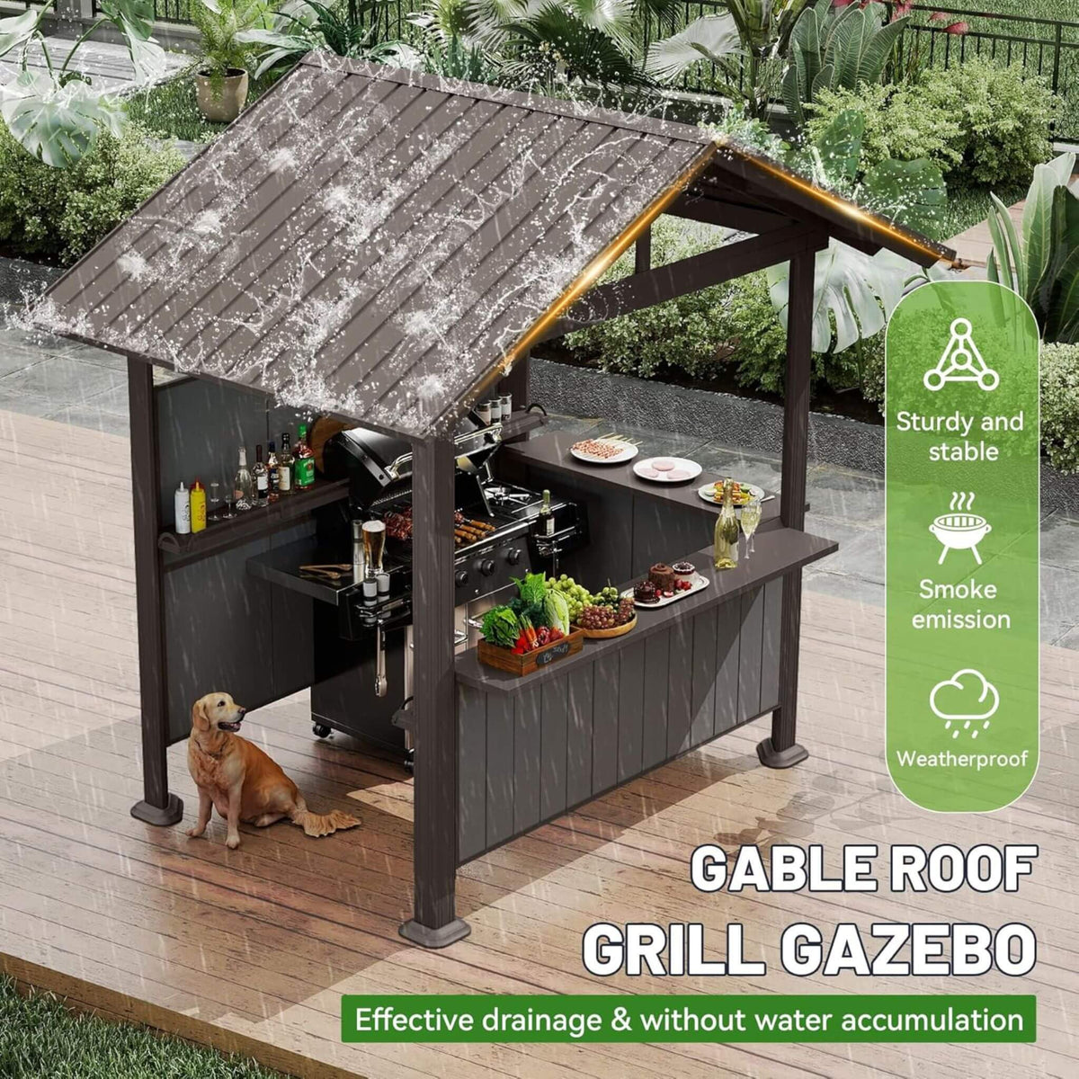 [06X09FT] Heavy-Duty Gable Roof Hardtop Grill Gazebo (SAK49731)