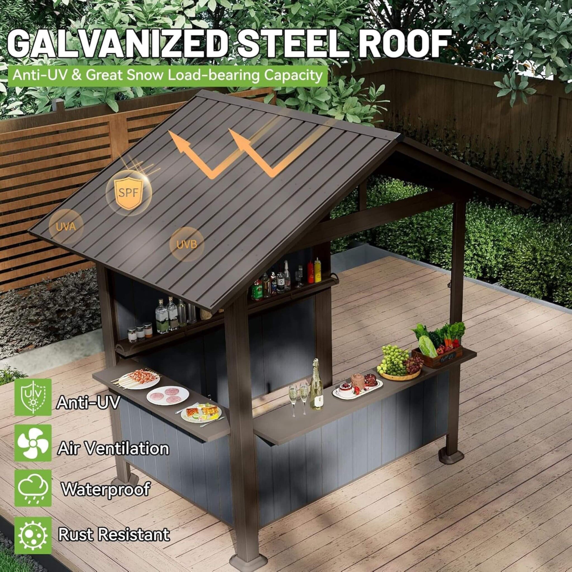 [06X09FT] Heavy-Duty Gable Roof Hardtop Grill Gazebo (SAK49731)