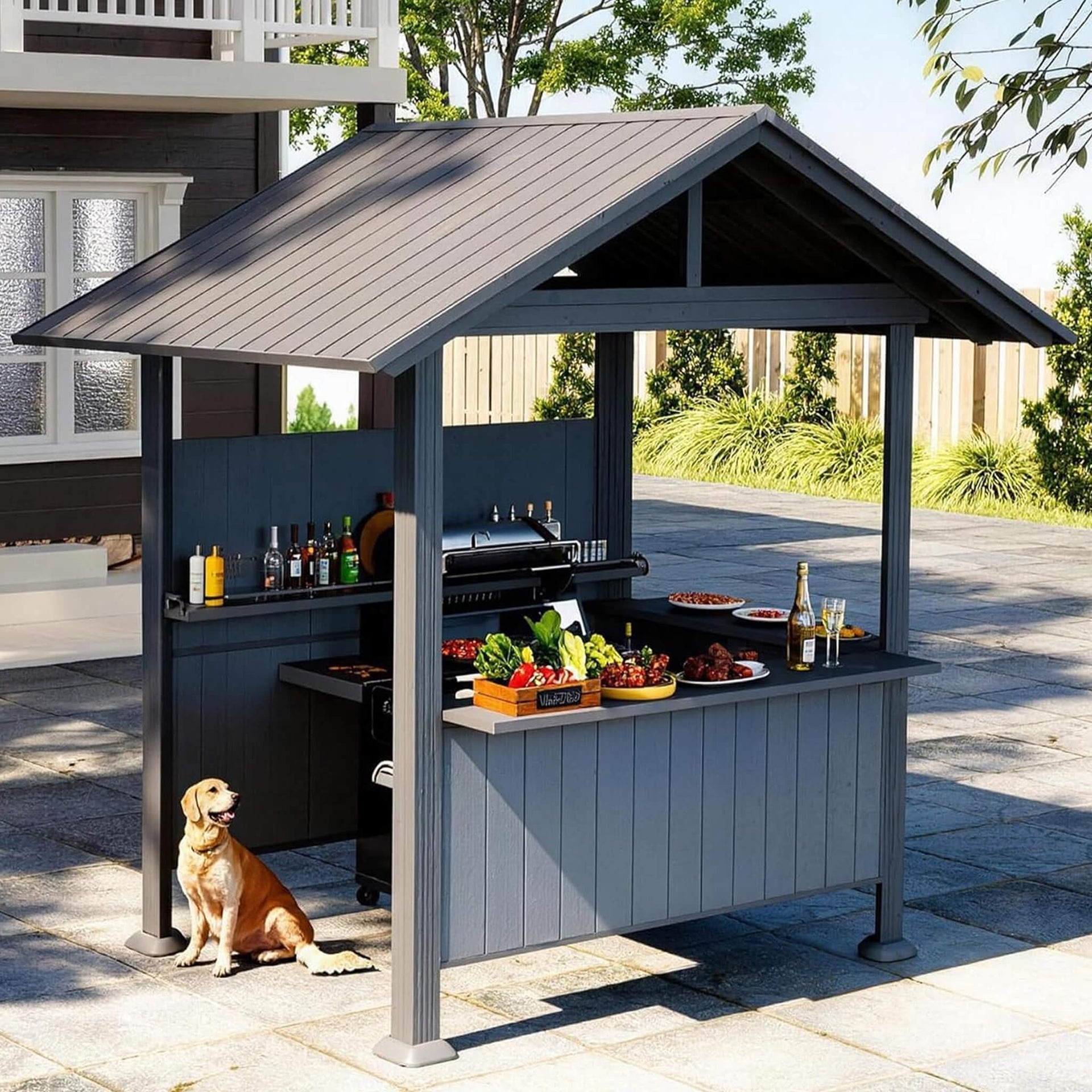 [06X09FT] Heavy-Duty Gable Roof Hardtop Grill Gazebo (SAK49731)