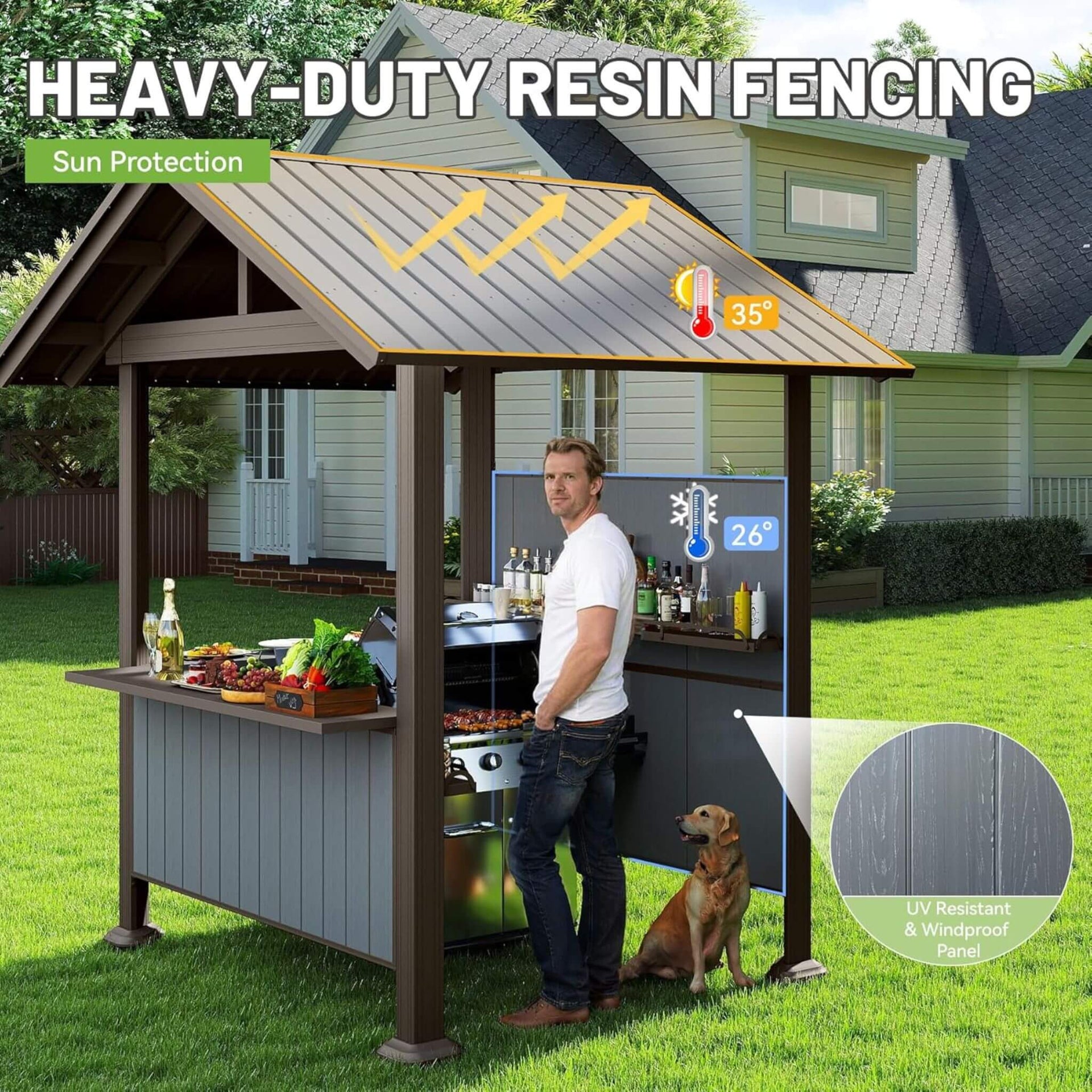 [06X09FT] Heavy-Duty Gable Roof Hardtop Grill Gazebo (SAK49731)