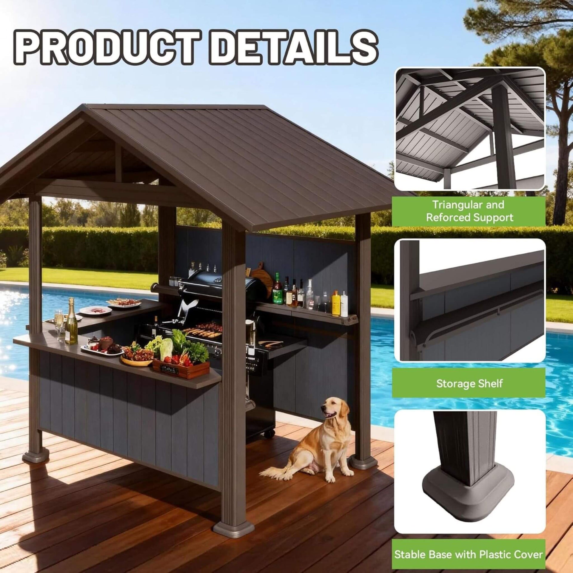 [06X09FT] Heavy-Duty Gable Roof Hardtop Grill Gazebo (SAK49731)