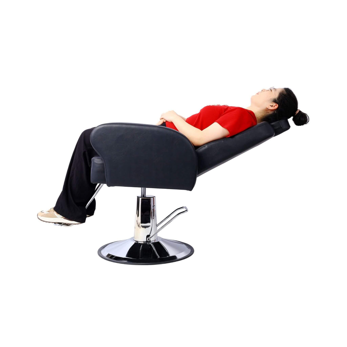 Heavy-Duty Multifunctional PU Leather Reclining Hydraulic Barber Chair W/ Chrome Steel Base (SAK35719)