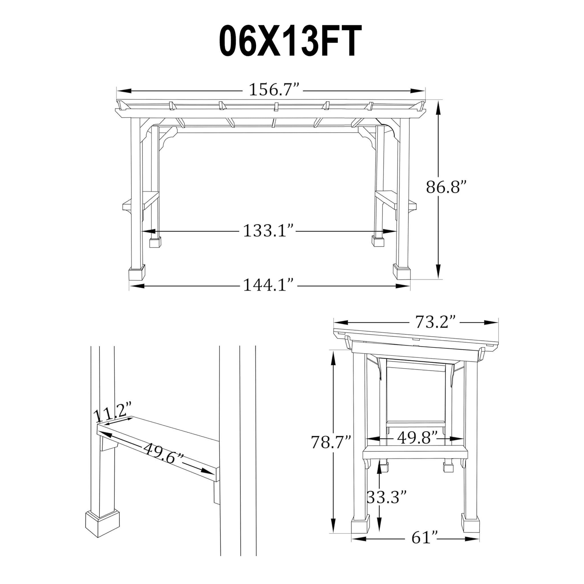 Heavy-Duty Premium Wooden Grill Gazebo With Sloped Metal Roof (SAK61583)