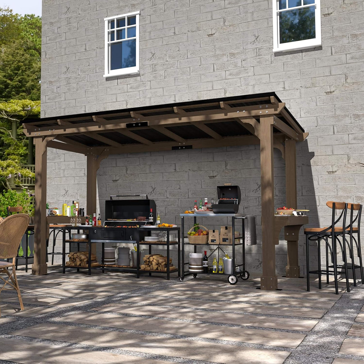 Heavy-Duty Premium Wooden Grill Gazebo With Sloped Metal Roof (SAK61583)