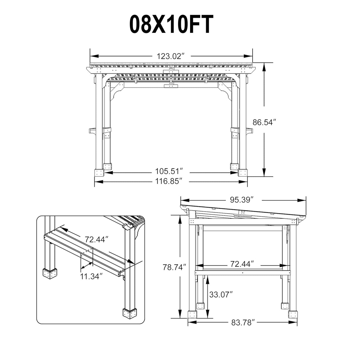 Heavy-Duty Premium Wooden Grill Gazebo With Sloped Metal Roof (SAK61583)