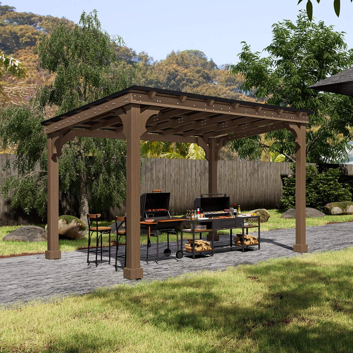 Heavy-Duty Premium Wooden Grill Gazebo With Sloped Metal Roof (SAK61583)