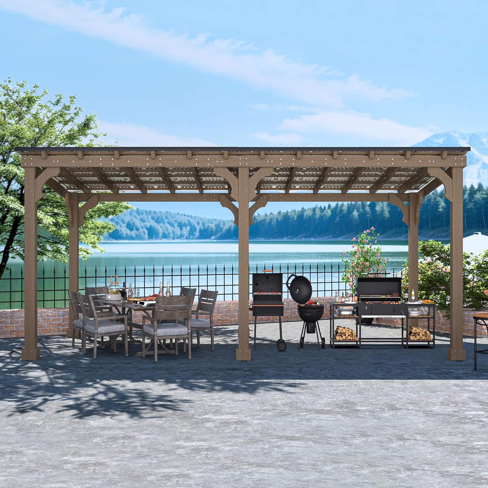 Heavy-Duty Premium Wooden Grill Gazebo With Sloped Metal Roof (SAK61583)