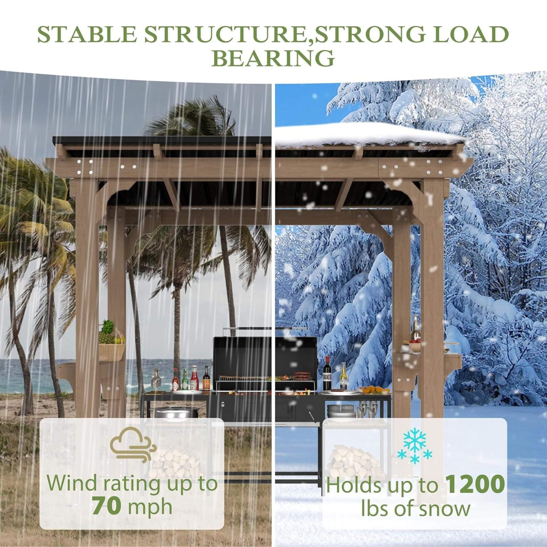Heavy-Duty Premium Wooden Grill Gazebo With Sloped Metal Roof (SAK61583)
