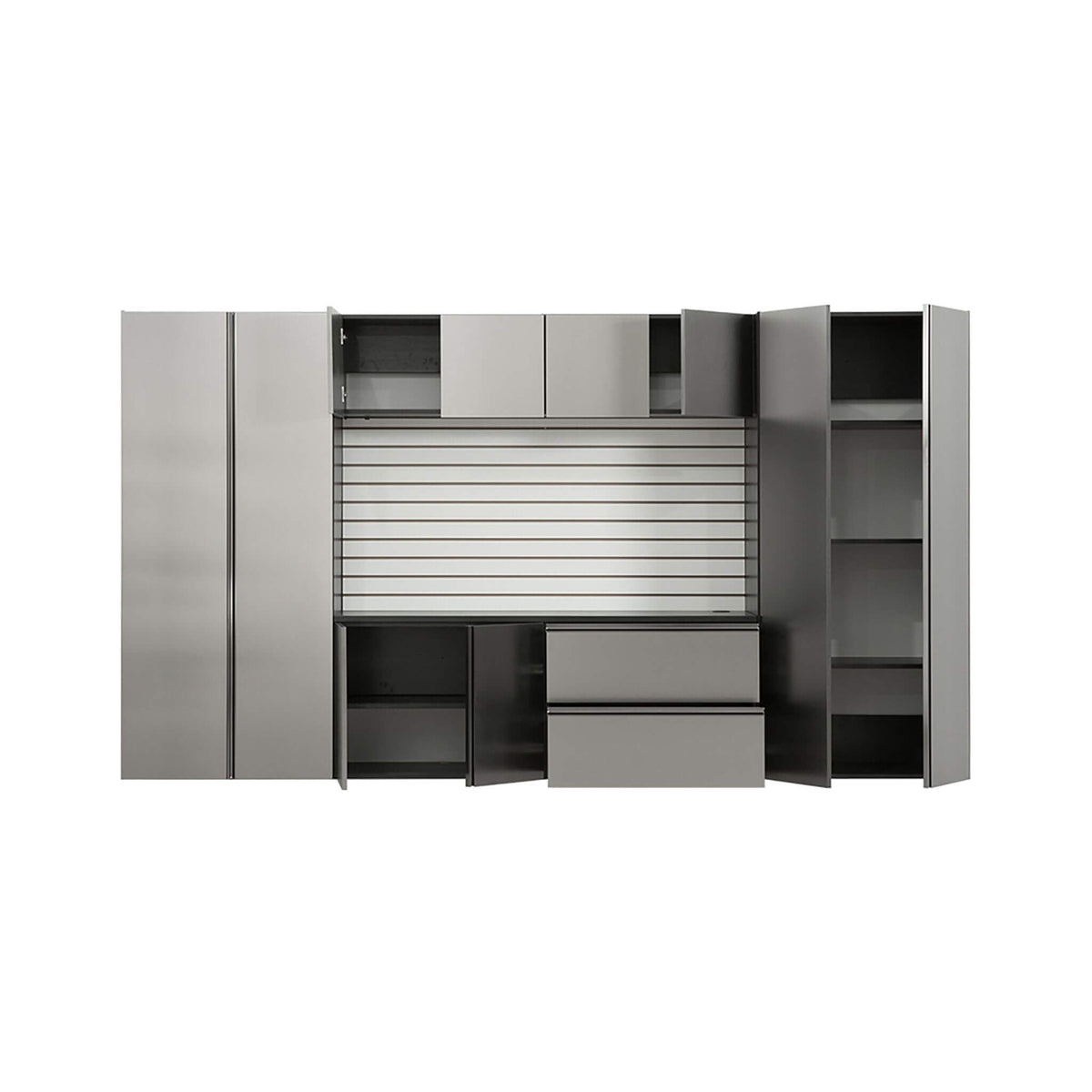 Heavy-Duty Wall-Mounted Metallic Gray Garage Cabinet Set With Soft Closing Doors And Drawers (SAK24368)
