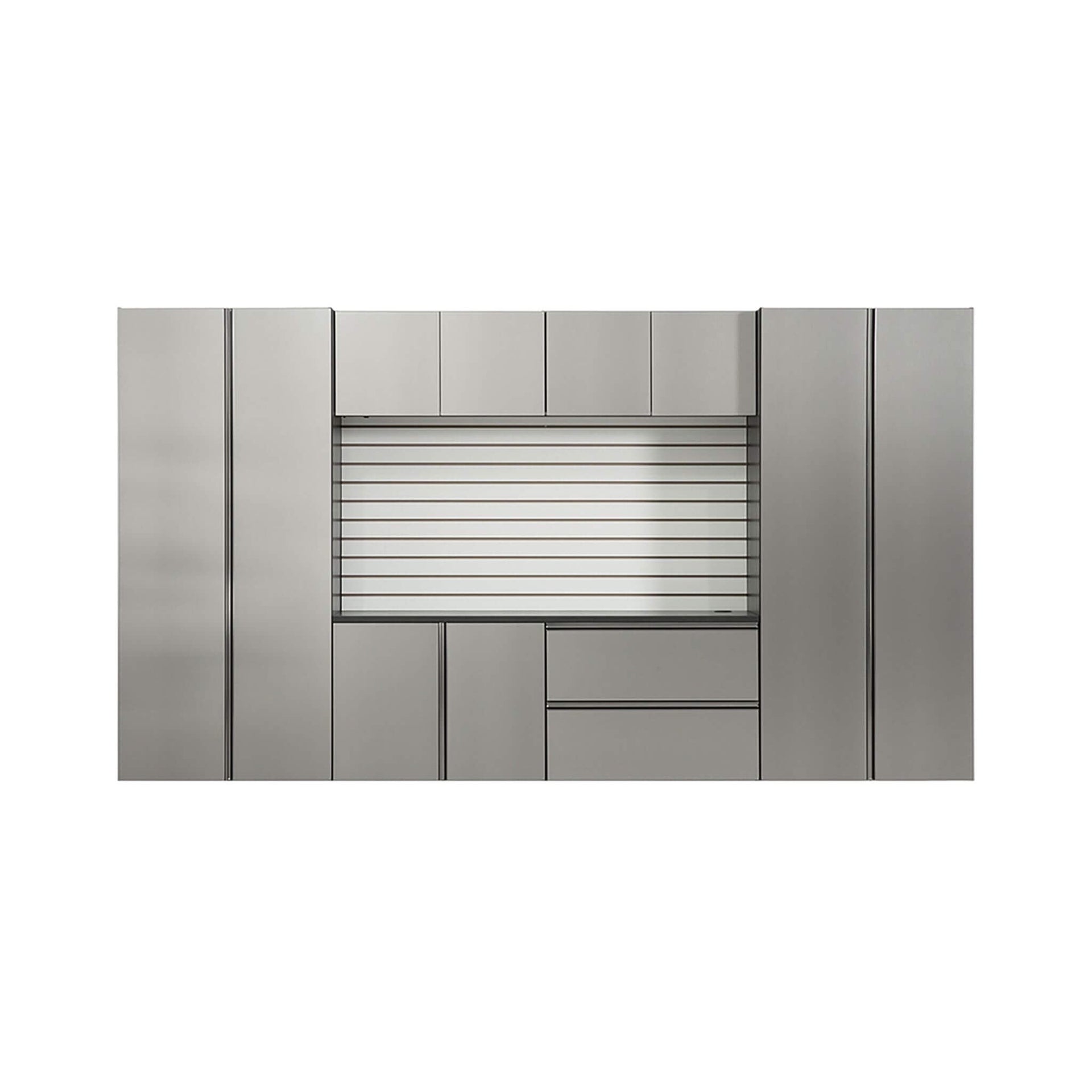 Heavy-Duty Wall-Mounted Metallic Gray Garage Cabinet Set With Soft Closing Doors And Drawers (SAK24368)
