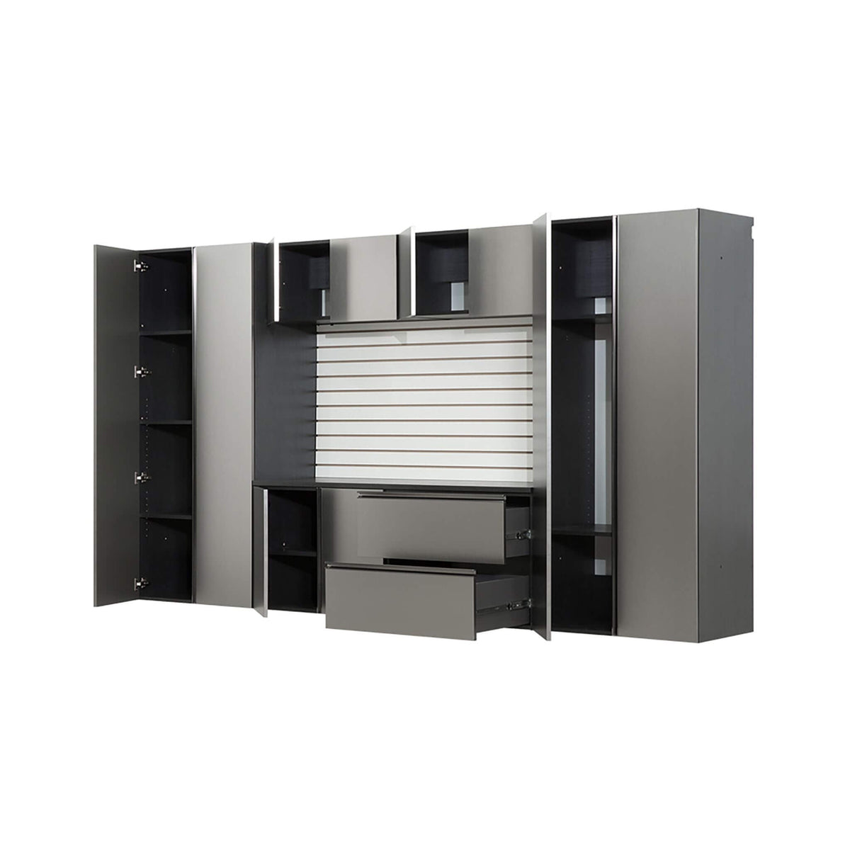 Heavy-Duty Wall-Mounted Metallic Gray Garage Cabinet Set With Soft Closing Doors And Drawers (SAK24368)