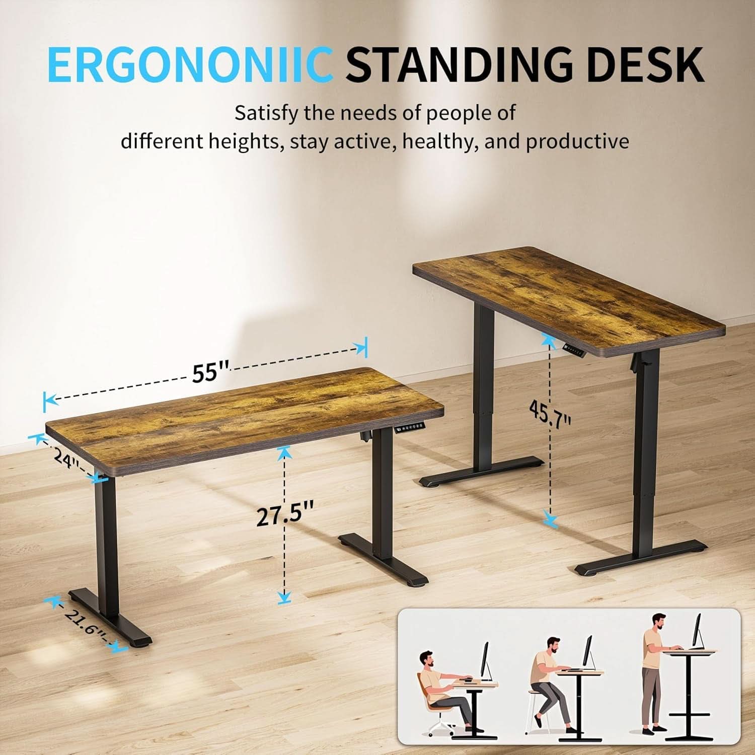 Height Adjustable Electric Standing Desk for Home Office