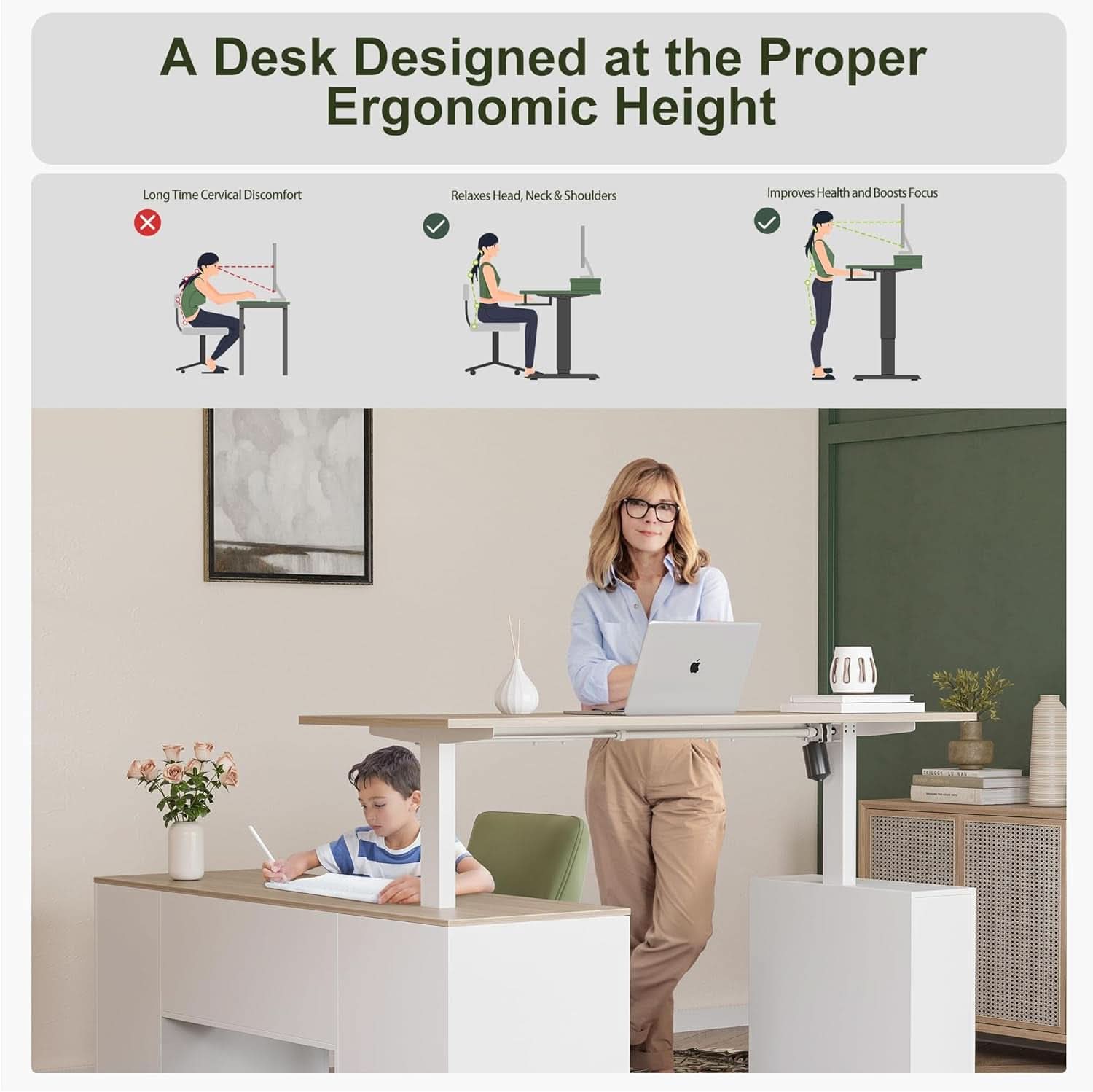 Height Adjustable L Shaped Electric Standing Desk With Storage