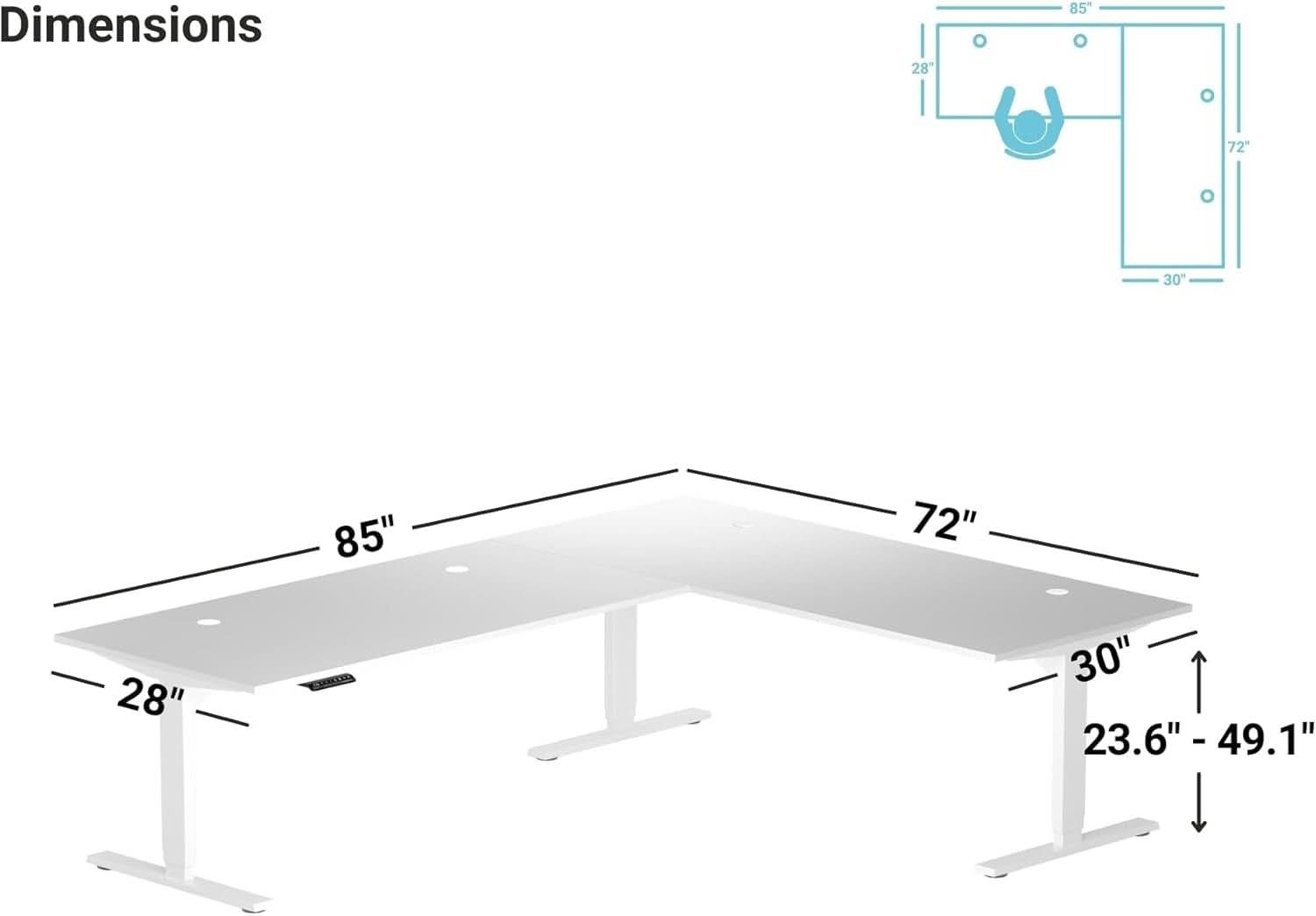 Height Adjustable L Shaped Standing Desk With Spacious Surface