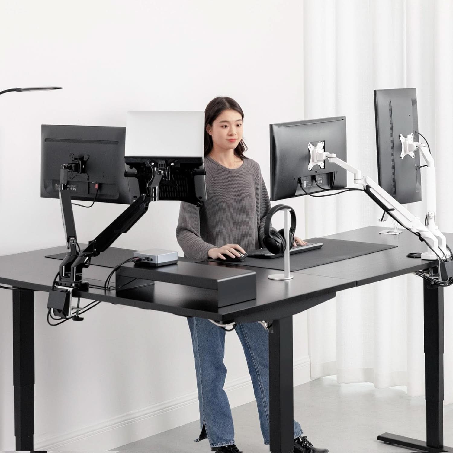 Height Adjustable L Shaped Standing Desk With Spacious Surface