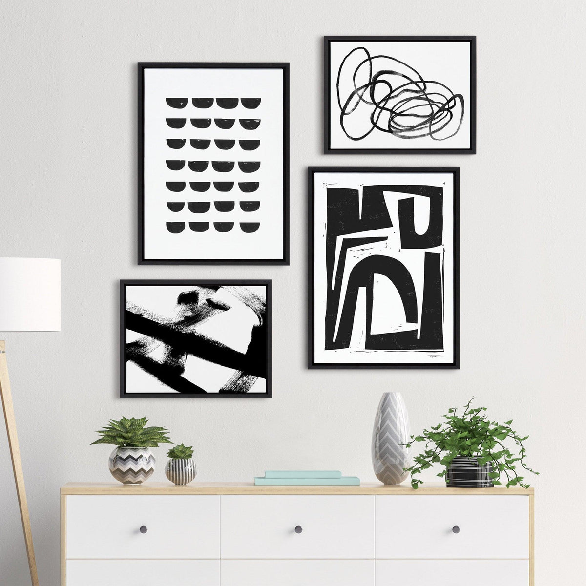 Sylvie Modern Abstract Framed Canvas Set