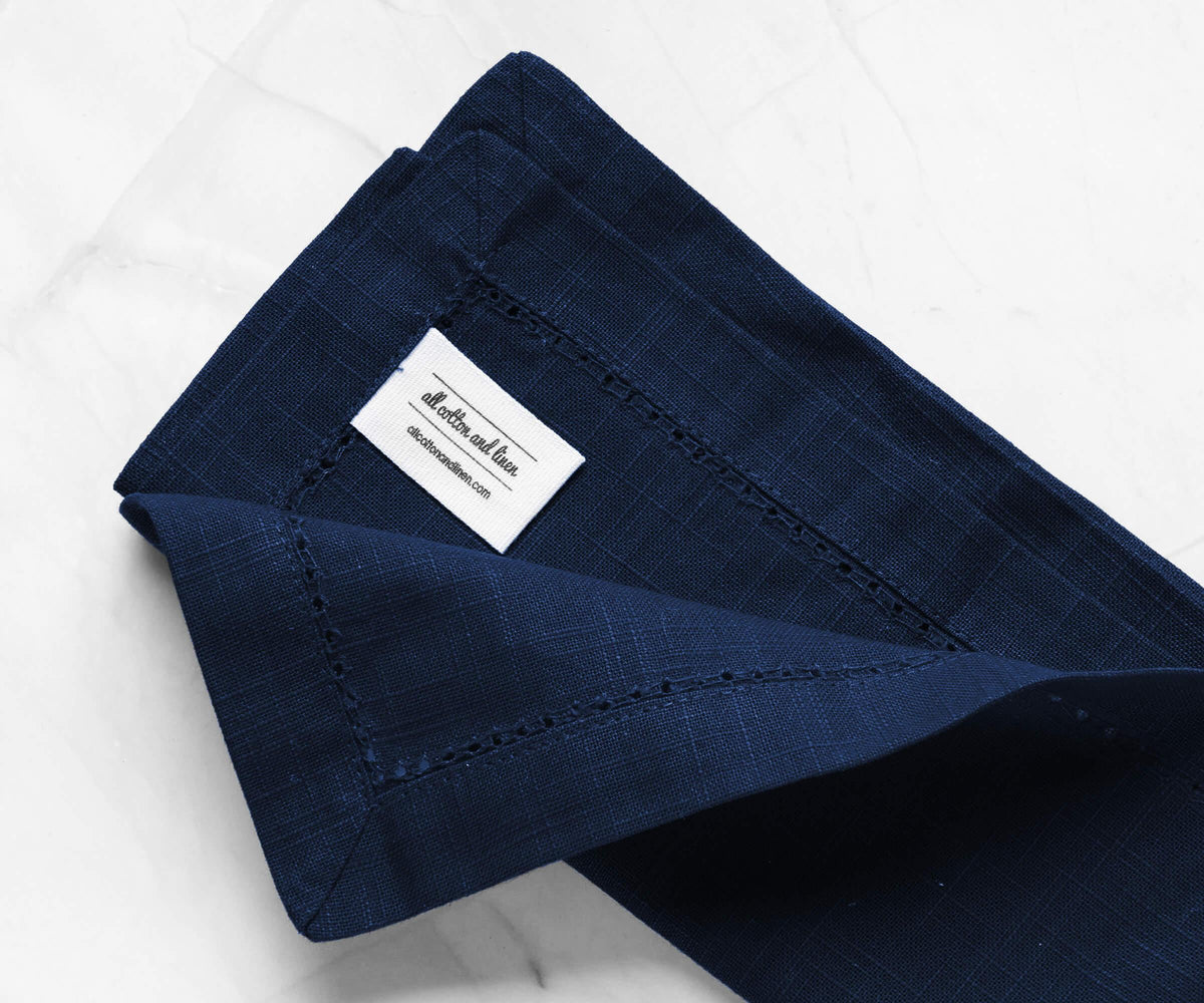 Navy Blue Hemstitch Napkins