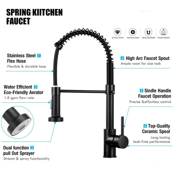 High Arc Spring Kitchen Sink Faucet