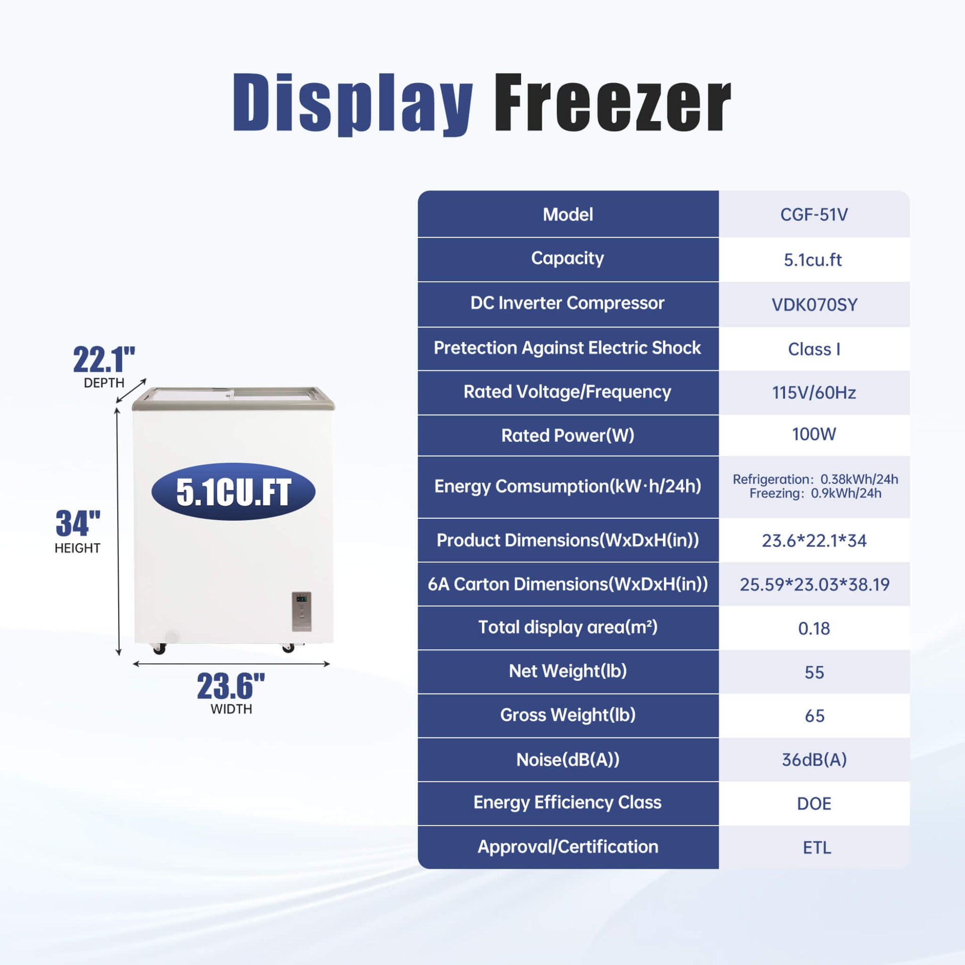 High-Efficiency Commercial Display Chest Freezer With Sliding Glass Door (SAK53174)
