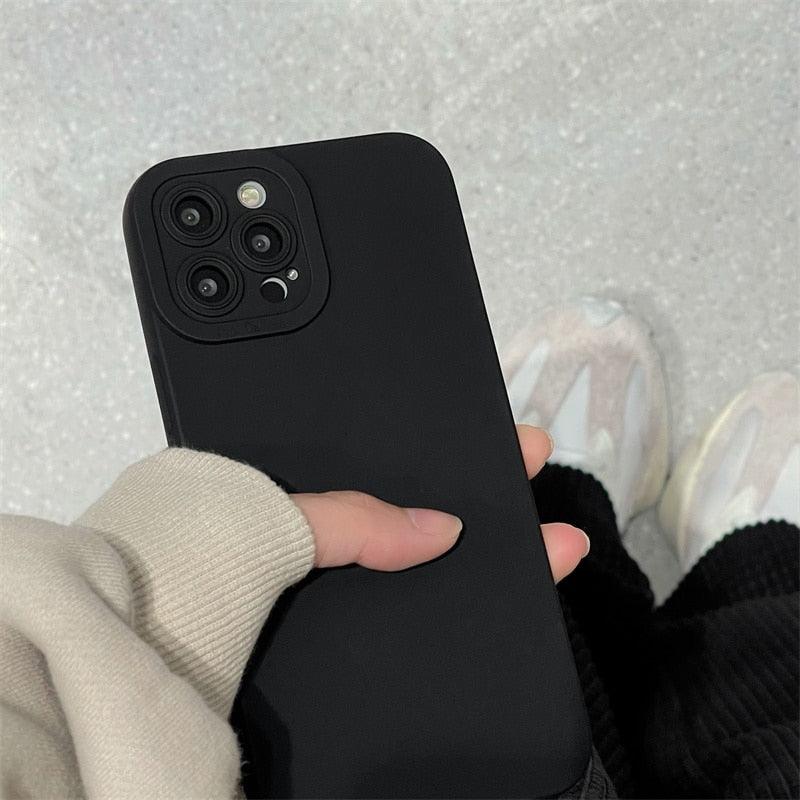 High-end Black Shockproof Silicone Phone Case For iPhone 13 12 Pro 11 Pro Max For Men Protect Lens Cover Compatible with iPhone Silicone Rubber Case Comfortable Grip