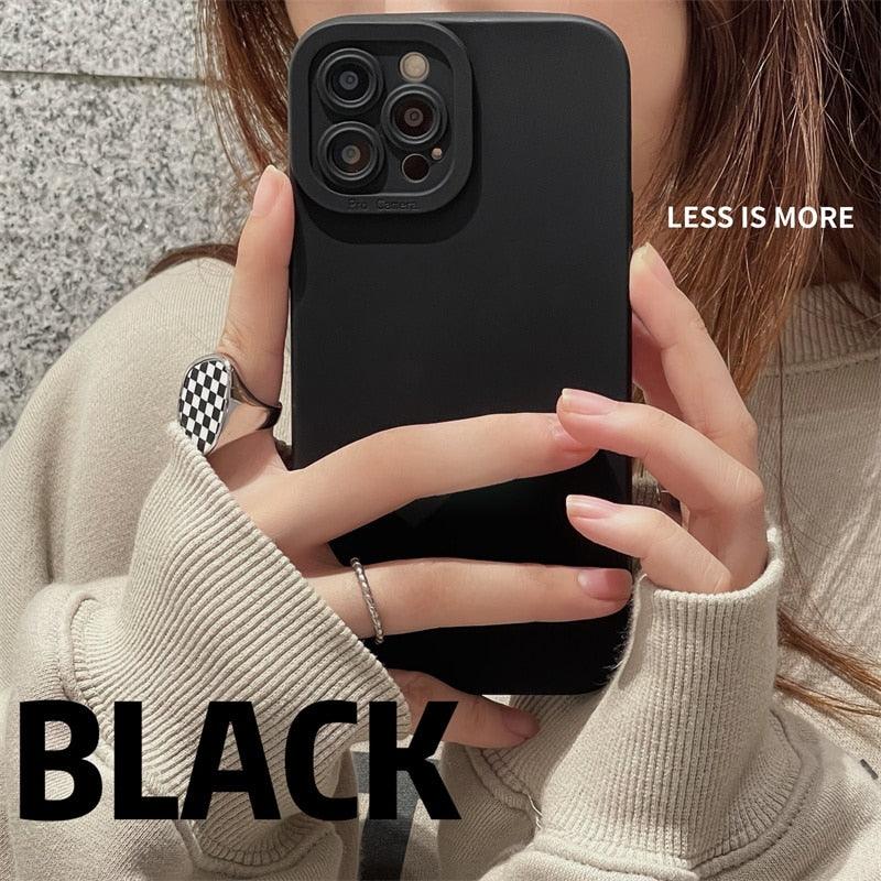 High-end Black Shockproof Silicone Phone Case For iPhone 13 12 Pro 11 Pro Max For Men Protect Lens Cover Compatible with iPhone Silicone Rubber Case Comfortable Grip