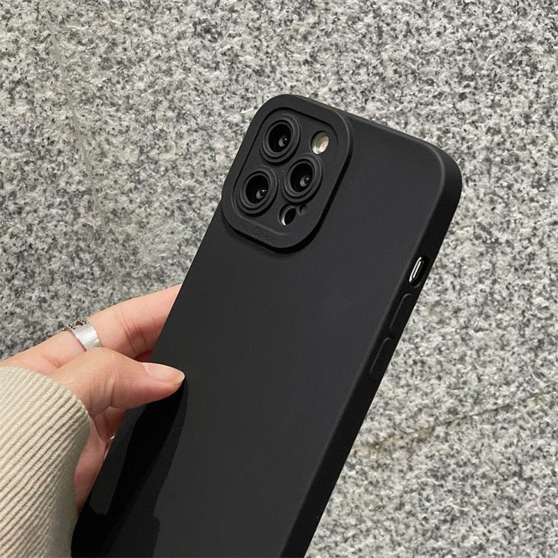 High-end Black Shockproof Silicone Phone Case For iPhone 13 12 Pro 11 Pro Max For Men Protect Lens Cover Compatible with iPhone Silicone Rubber Case Comfortable Grip