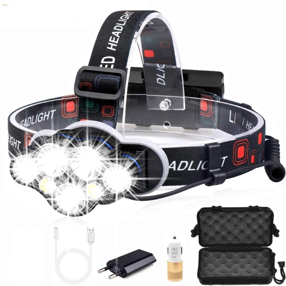 High Lumen Ultra Bright Powerful Rechargeable LED Headlamp  USB Head Lamp 7 LED Headlight Head Flashlight Waterproof Flashlight Head Torch For Outdoor Camping Cycling Running Fishing
