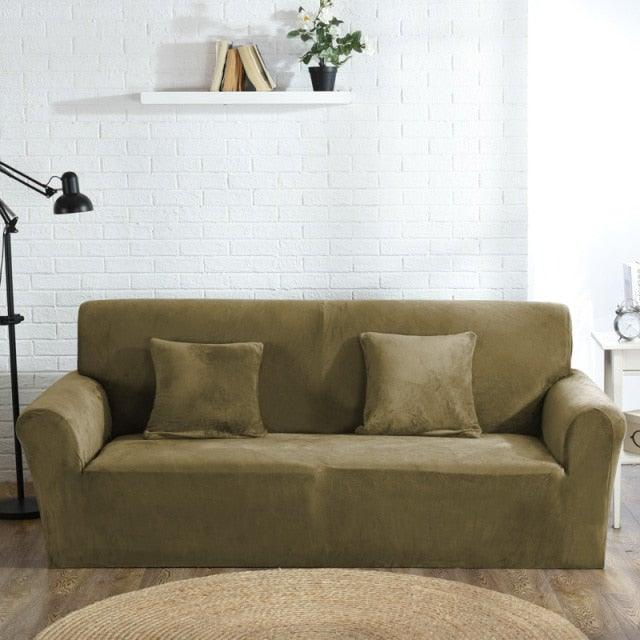 High Quality Velvet Plush Sofa Cover for Living Room Sectional Couch Cover Elastic Case Sofa Slipcover Stretch 1/2/3/4 Seater Velvet Sofa Couch Furniture Protector Soft Anti-Slip High Stretch