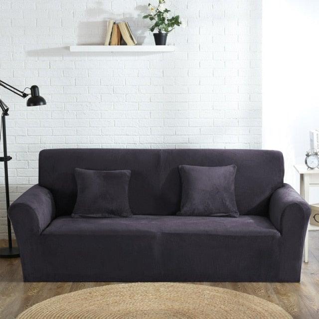 High Quality Velvet Plush Sofa Cover for Living Room Sectional Couch Cover Elastic Case Sofa Slipcover Stretch 1/2/3/4 Seater Velvet Sofa Couch Furniture Protector Soft Anti-Slip High Stretch