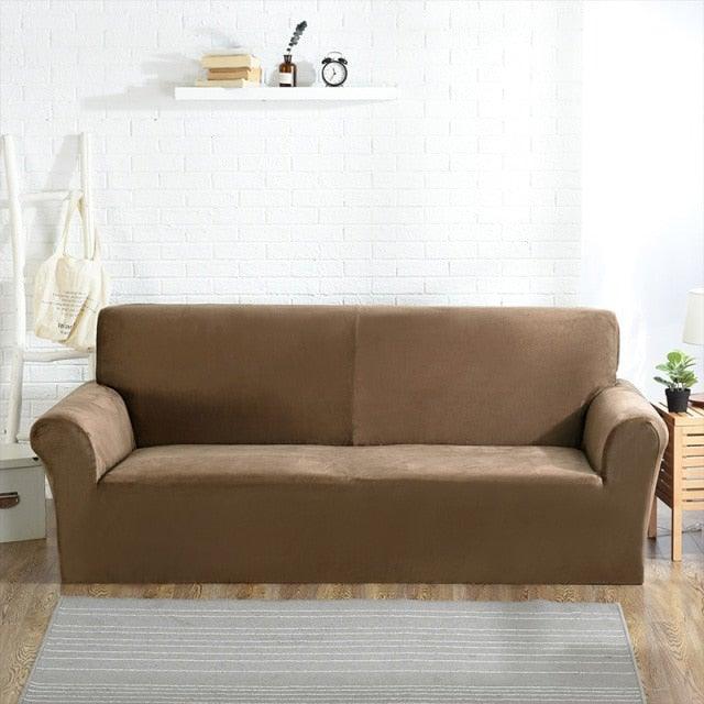 High Quality Velvet Plush Sofa Cover for Living Room Sectional Couch Cover Elastic Case Sofa Slipcover Stretch 1/2/3/4 Seater Velvet Sofa Couch Furniture Protector Soft Anti-Slip High Stretch
