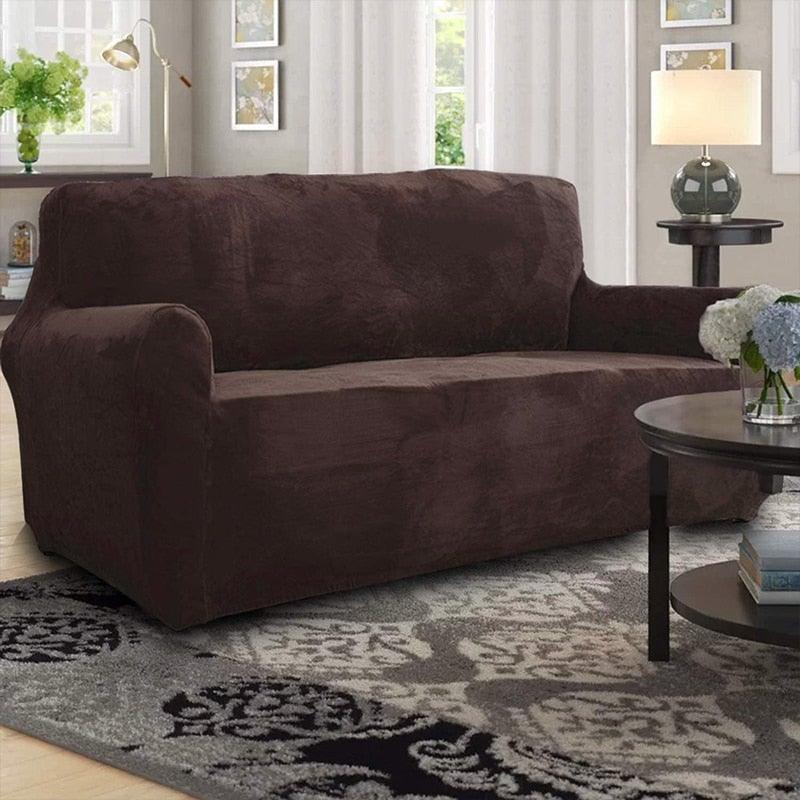 High Quality Velvet Plush Sofa Cover for Living Room Sectional Couch Cover Elastic Case Sofa Slipcover Stretch 1/2/3/4 Seater Velvet Sofa Couch Furniture Protector Soft Anti-Slip High Stretch