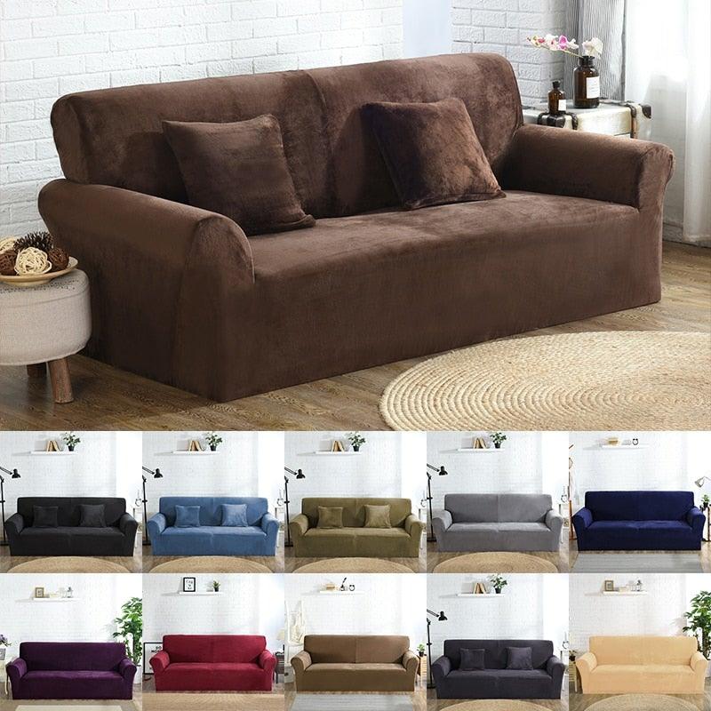 High Quality Velvet Plush Sofa Cover for Living Room Sectional Couch Cover Elastic Case Sofa Slipcover Stretch 1/2/3/4 Seater Velvet Sofa Couch Furniture Protector Soft Anti-Slip High Stretch