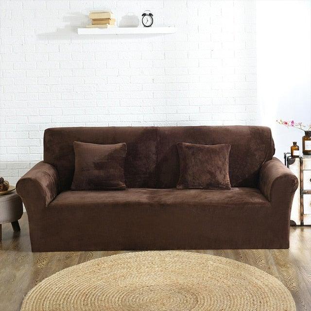 High Quality Velvet Plush Sofa Cover for Living Room Sectional Couch Cover Elastic Case Sofa Slipcover Stretch 1/2/3/4 Seater Velvet Sofa Couch Furniture Protector Soft Anti-Slip High Stretch