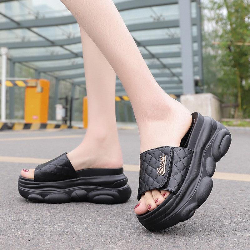 High Slippers Women Open Toe Sandals Summer Soft Slipper Indoor Outdoor Beach Shoes Comfort Platform Sandals Open Toe Leather Slippers Lightweight Flip Flops Shoes For Summer