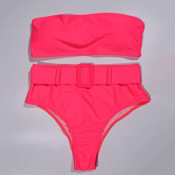 High Waist Bikini Black Swimwear Women Swimsuit High Leg Bikinis Set Women High Waist Bandeau Bikini Set Strapless 2 Piece Bathing Suit Swimsuits Tie Wrap Swimsuits Swimming for Bathing Suit Woman Swimsuits