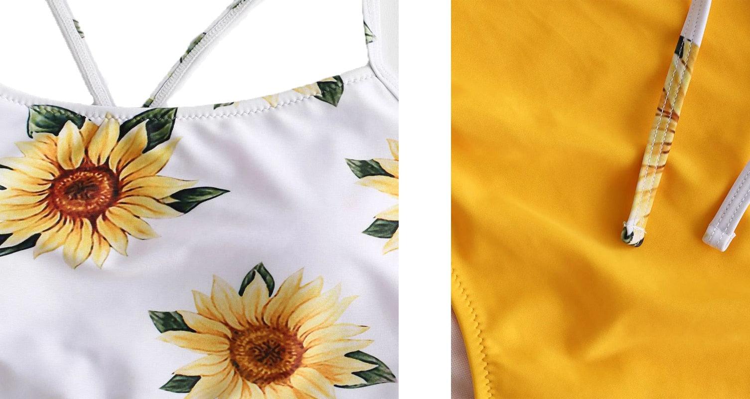 High Waist Bikini Sunflower Swimsuit Women Bikini Floral Swimsuit Floral Crop Tie Knot Front High Waist Bikini Set Two Piece Swimsuit For Women  Summer High Waisted Bathing Suit