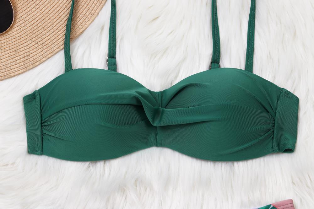 High Waist Bikini Set Women  Bikini Flower Swimwear Women High Waist Bikini Halter Two Piece Bathing Suits Tummy Control Swimsuit Push Up Swimwear Vintage Halter Neck Swimsuit Female Green Bathing Suit