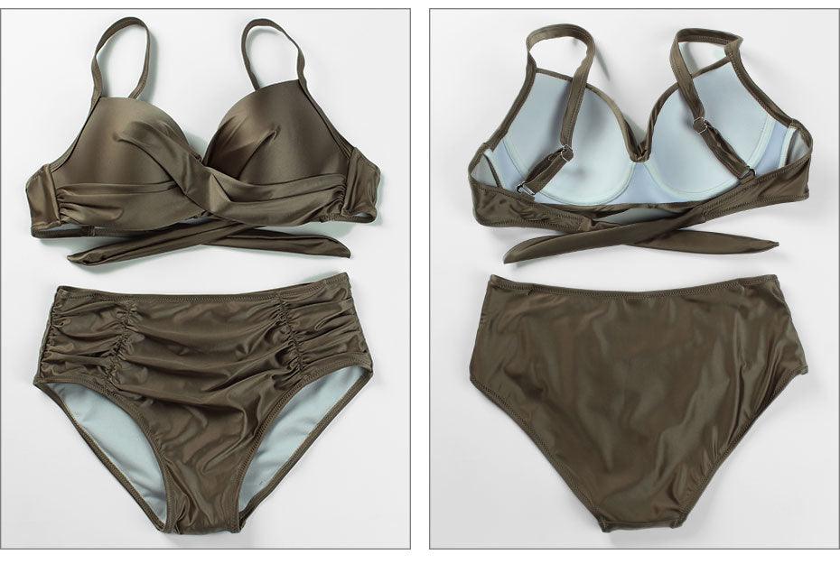 High Waist Bikinis Women Swimwear Summer Solid Color High-Grade Fabric Bikini Set Women's High Waist Swimsuit 2 Piece Bathing Suits Bikini Plus Size Swimwear Bathing Suit