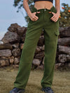 High Waist Cargo Straight Jeans - Dark Green / S