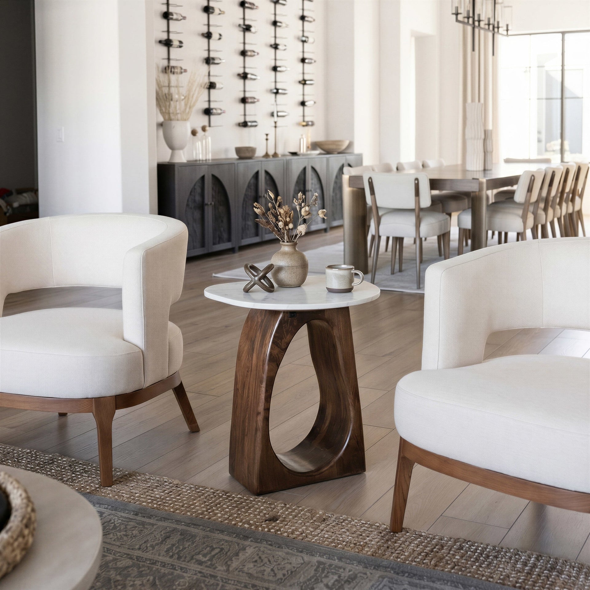 Vara Side Table White & Walnut