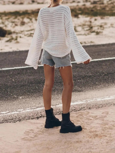 Hollow out cover shirt loose beach top sun protection shirt