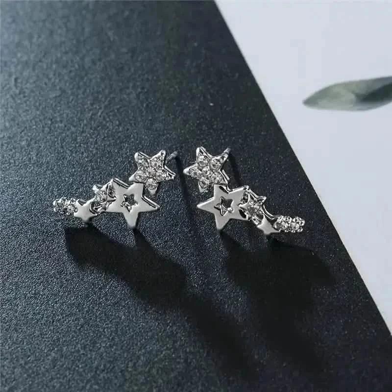 Hollow Star Earrings Zinc Alloy with Rhinestone Accents